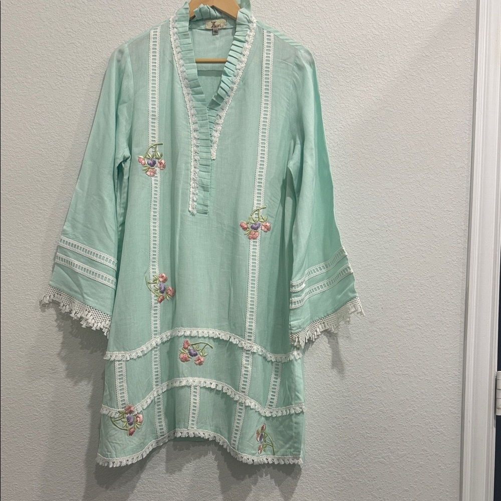 Embroidered Mint Green Tunic Top